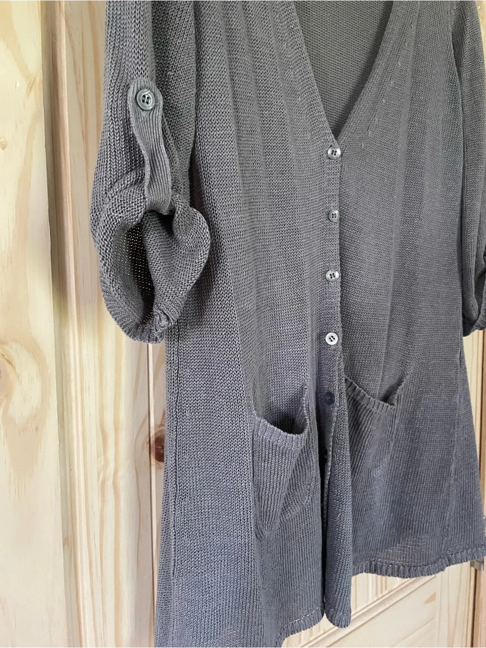 J. Jill Open-Knit Long Cardigan in Gray